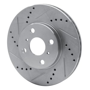 Scion xA Brake Rotor (1) - Front Left - R1 Concepts - Drilled & Slotted - Silver - `04-`06